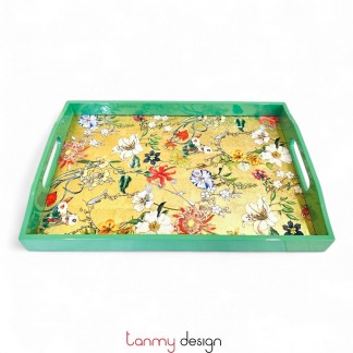 Rectangle lacquer tray hand-painted with floral pattern 25*35*H4cm